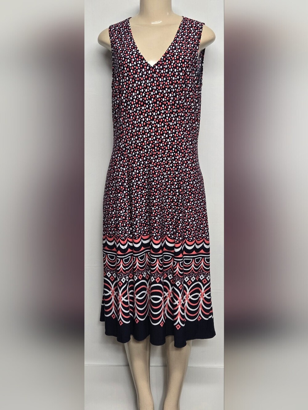 Danny And Nicole L Slinky Stretch Dress Flowy Loose Comfort Polka Dot Sleeveless